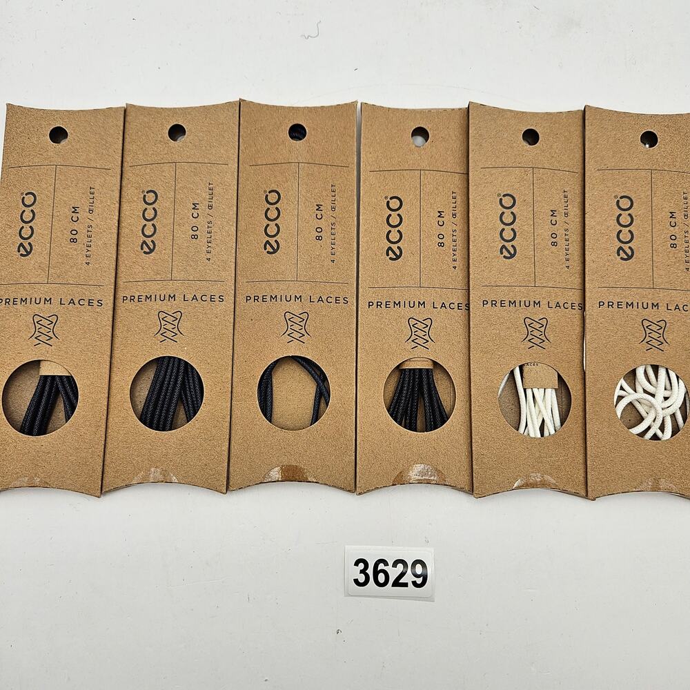 LOT OF 6 - ECCO PREMIUM LACES 80CM MARINE/BLACK/WHITE ROUND NIB 1X6 PAIRS